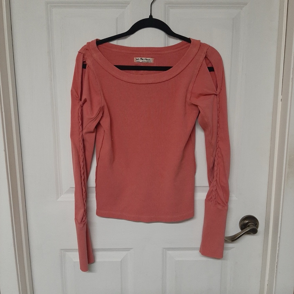 Free People Coral Long Sleeve Top with Braided Details size M